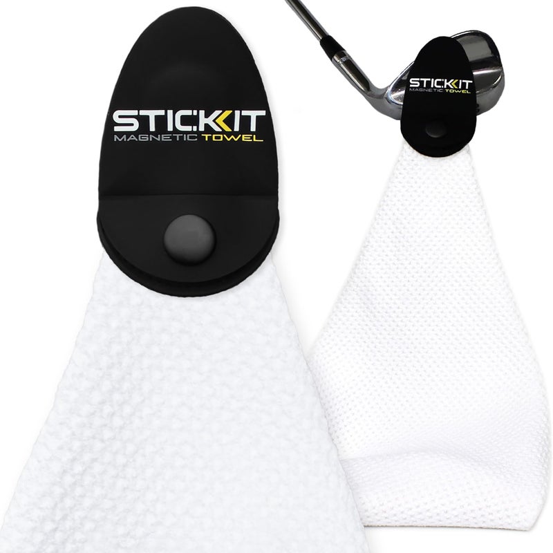 STICK-IT STICKIT Magnetic Towel, White | Top-Tier Microfiber Golf Towel with Deep Waffle Pockets | Industrial Strength Magnet for Strong Hold to Golf Carts or Clubs - Image 1